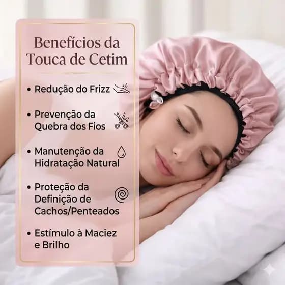 Touca de Cetim Premium  – Anti-Frizz e Protetora de Cachos GROSSO