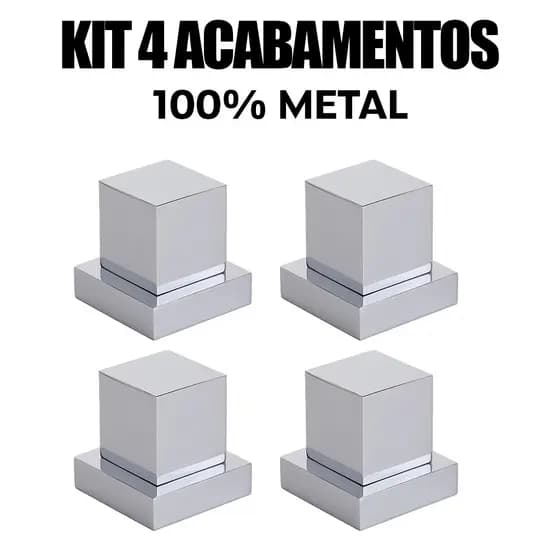 Kit 4 Acabamentos Registro Quadrado Cromado 100% Metal Padrão Deca 1/2 e 3/4