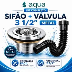 Kit Sifão Sanfonado Ajustável Preto + Válvula Americana Inox 3 1/2 Universal Pia Cozinha Cuba