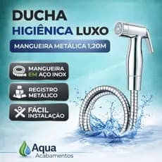 Ducha Higiênica Luxo Banheiro Cromada ou Preta com Mangueira Metálica 1,20m Registro