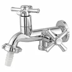 Torneira Tanque Máquina Lavar Roupa 2 Saídas 1/4 Volta ABS Cromada Parede Lavanderia