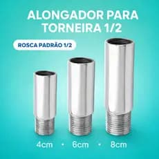Alongador Torneira 1/2 Cromado Metal Prolongador Extensão 4cm 6cm 8cm Rosca 1/2