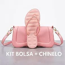 Kit Bolsa Feminina + Chinelo Pérola Feminino Injetada Promoção Barato