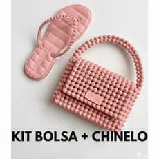 Kit Bolsa Bag  + Chinelo Feminino Pérola Injetado Em Pvc Barato Promoção