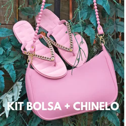 Kit Bolsa Baguete + Chinelo Tira Gold Rasteira Feminino Barato Promoção Lançamento