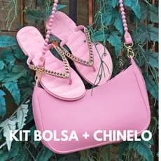 Kit Bolsa Baguete + Chinelo Tira Gold Rasteira Feminino Barato Promoção Lançamento