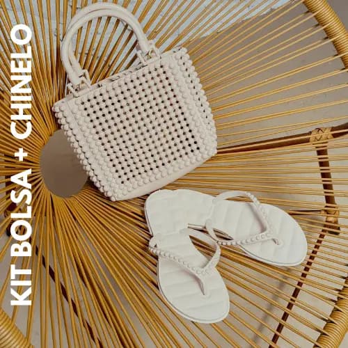 Kit Praia Bolsa Mão + Chinelo Pérola Feminina Injetada Em Pvc Barato Várias Cores