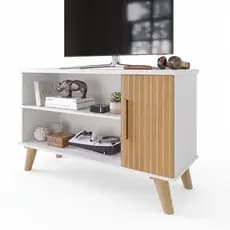 Rack Estante Clique Para Tv Sala Com Porta Ripada Off White Ripado Suporte 55 Polegadas