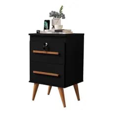 Mesa De Cabeceira Com Chave 70 Cm De Altura 2 Gavetas Preto