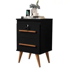 Mesa de Cabeceira 2 Gavetas com Chave G2 Preto  Clique Moveis