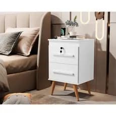 Mesa de cabeceira 2 gaveta-criado mudo com chave branco e preto para sala quarto nicho pequeno  moderno-industrial