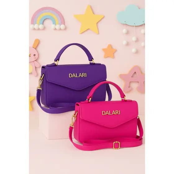 Kit 2 Bolsas Infantil/Juvenil Alça de Mão e de Ombro Regulável Especial Dia das Crianças Primavera Verão 1 Pink + 1 Roxa