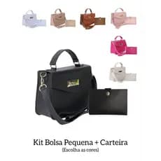 Bolsa Feminina Pequena Transversal e Tote Com Carteira Slim Porta Cartão - Kit Bolsa Tote + Carteira Slim