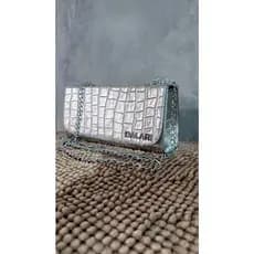 Bolsa Pequena Metalizada Clutch com Alça Corrente Transversal Croco Brilhos (Presente Especial Dia das Mães)