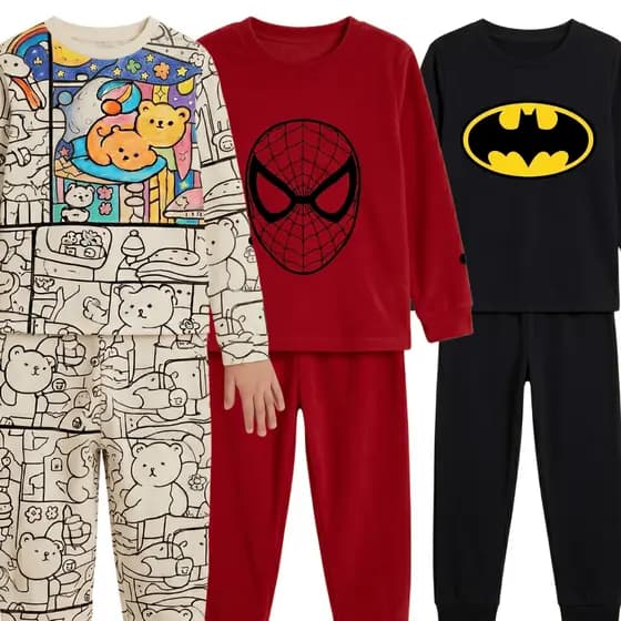 Pijama Infantil Personagens Longo Inverno Malha Divertido Confortável Escolha Estampa