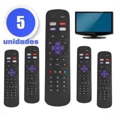 Kit 05 Controle Remoto Compatível Com Roku Tv Somente Smart Tv Lcd Led 4k Diversas Marcas Preto