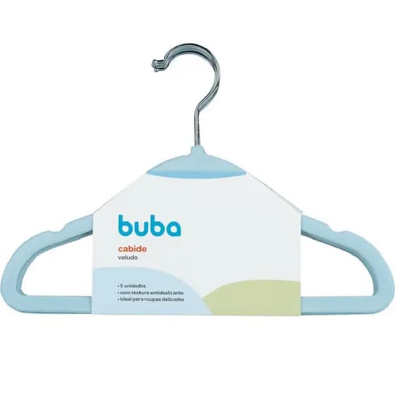 Kit 5 Cabides de Veludo Infantil Bebê Azul Buba Antideslizante para Roupas e Enxoval 10640