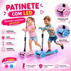 Patinete Dobrável Infantil 3 Rodas Com Led - Castela