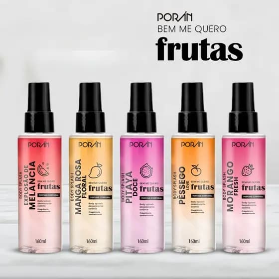 Poran Body Splash 160 ML (Cereja c/ champanhe, Chocolate c/ pimenta, Melancia, Manga Rosa, Pessego, Pitaya)
