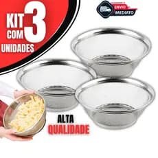 Kit 03 Cestas em Inox Escorredor Multiuso 22cm Cozinha Escorredor de Macarrão Legumes Arroz Fruteira