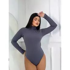 Kit 3 Body Feminino Gola Alta Ribana Manga Longa Outono Inverno, Festa e Casual Queima de Estoque Cores Aleatórias