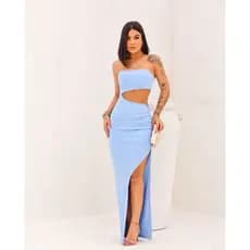 Vestido Tomara que Caia Longo Suplex com Bojo e Abertura Lateral e na Barriga, Veste 36-42