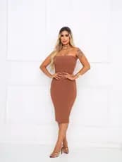 Vestido Feminino Midi Tomara que Caia Canelado - Elegância e Conforto em um Único Vestido, Coladinho
