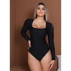Body Feminino Decote Quadrado Manga Longa Moda Gringa Eventos Trabalho Festa Outono/Inverno