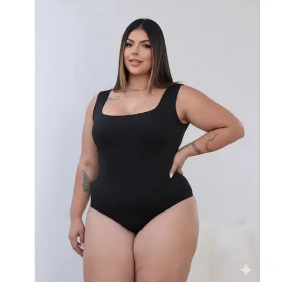 Body Plus Size Alça Decote Quadrado Com Forro Suplex Premium Básico Liso Confortável Tendência Moda Blogueira