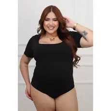 Body Feminino Decote Quadrado Manga Curta Plus Size Tecido Suplex Premium Duplo Moda Verão Tendencia