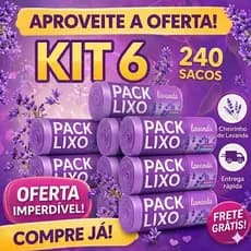 Kit 6 Sacos de Lixo Perfumados 10L Lavanda 160 Sacos Pia e Banheiro 34x38cm Neutraliza Odores