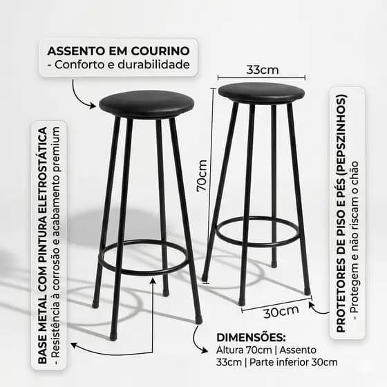 Kit 2 Banqueta Alta Sem Encosto Balcão Mesa Cozinha Lanchonete Bistro Area Lazer