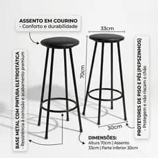 Kit 2 Banqueta Alta Sem Encosto Balcão Mesa Cozinha Lanchonete Bistro Area Lazer