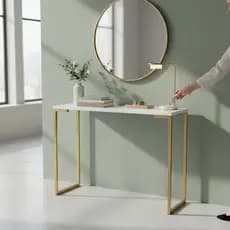 Aparador Mesa Escritório Industrial 90cm Dourado Branco Versátil Escrivaninha Cantinho Café