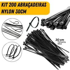 Kit 200 Abraçadeira Nylon 30cm Cinta Plástica Reforçada Preto Alta Qualidade