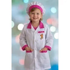 kit jaleco bordado infantil com touca e mascara