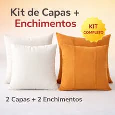 Kit 2 Capas De Almofada Com Recorte + Enchimento Lavável Antialérgico Tecido Suede Zíper Invisível
