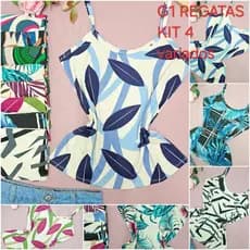 KIT4 Regata Alcinha  Básico MODA Feminina plus size G1-G2 estampas variados