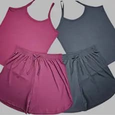 KIT2 Conjunto Feminino plus size G1 Simples e Casual de Regata Alça Fina e Short Curto Malha Canelada lisos