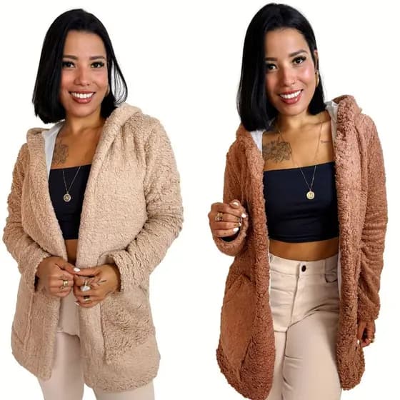 Kit 2 Casacos Tedy Moda Feminina Inverno Frio De Pelinho Moderno Casual
