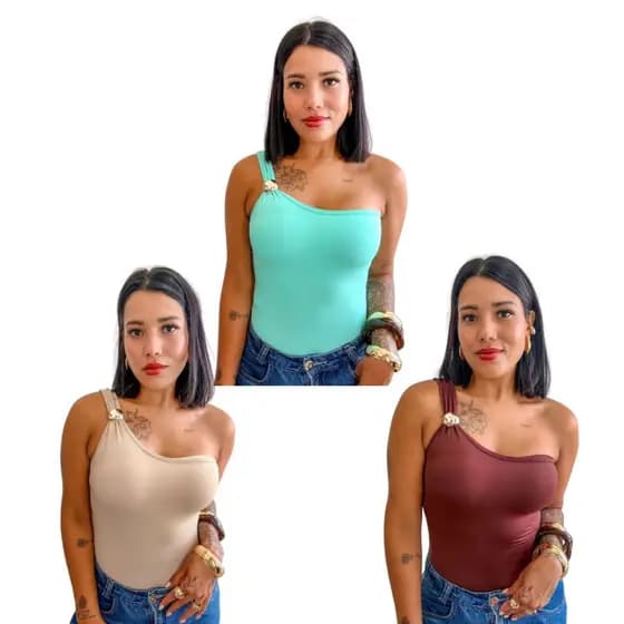 Kit 3 Body Feminino Blusa Moda Blogueira Poliamida Uma Alça Elegante Collant Forrado