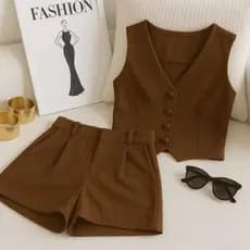 Conjunto de Alfaiataria Feminino Colete com Short Moda Casual e Social Versatil