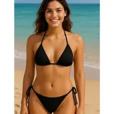 Biquini Preto Cortininha Calcinha Fio Dental De Amarrar Lateral Confortavel