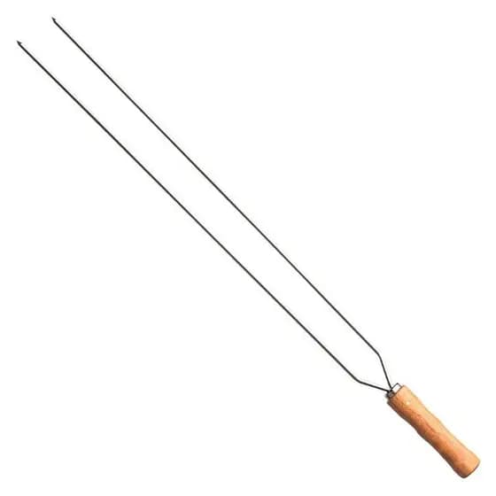 Espeto duplo de inox inoxidável com cabo de madeira natural tamanho 75cm Espeto duplo para churrasco espeto inox