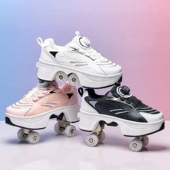 Runaway sapatos novo estilo de deformação de quatro rodas estudante sapatos esportivos Oversized patins de quatro rodas