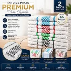 Pano De Prato Xadrez , Kit  2 Unidades 100% Algodão Macio Cozinha Premium.