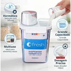 Pote Hermético 1.5L Com Copo Medidor Bico Dosador Cozinha Mantimentos Lavanderia Multiuso Organizado