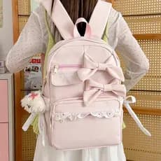Mochila de balé estilo coreano para meninas, adequada para estudantes do ensino fundamental e médio, com design de laço