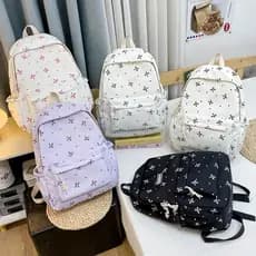 Mochila leve de nylon resistente à água, estampa de laço, para estudantes