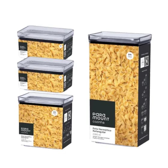 Kit 4 Potes Herméticos Com Tampa de Alta Performance e Vedação Para Alimentos em Geral